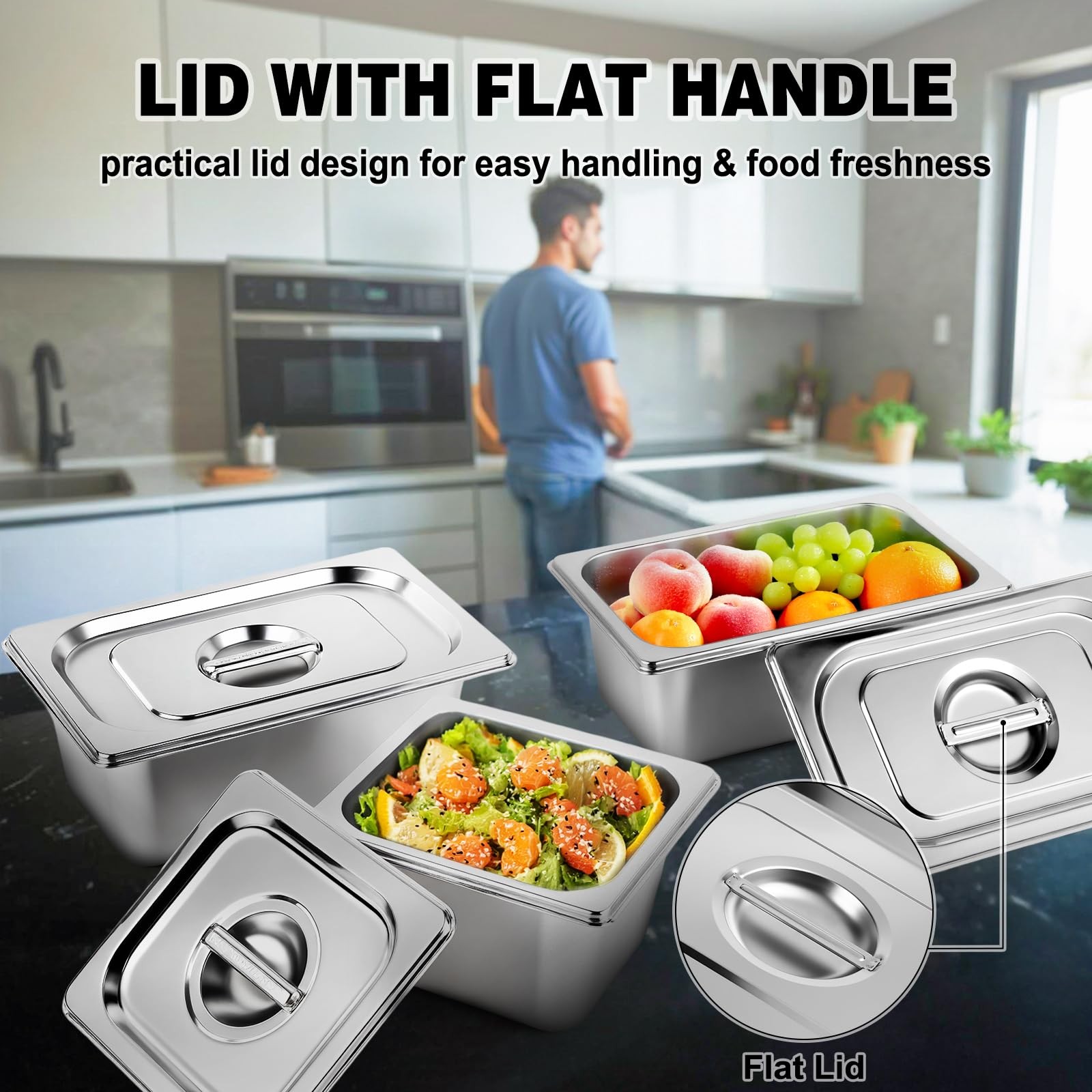 1/6 Size Hotel Pan Lids 4 Inch Deep Steam Table 7×6.5 Inch Stainless 4 PCS
