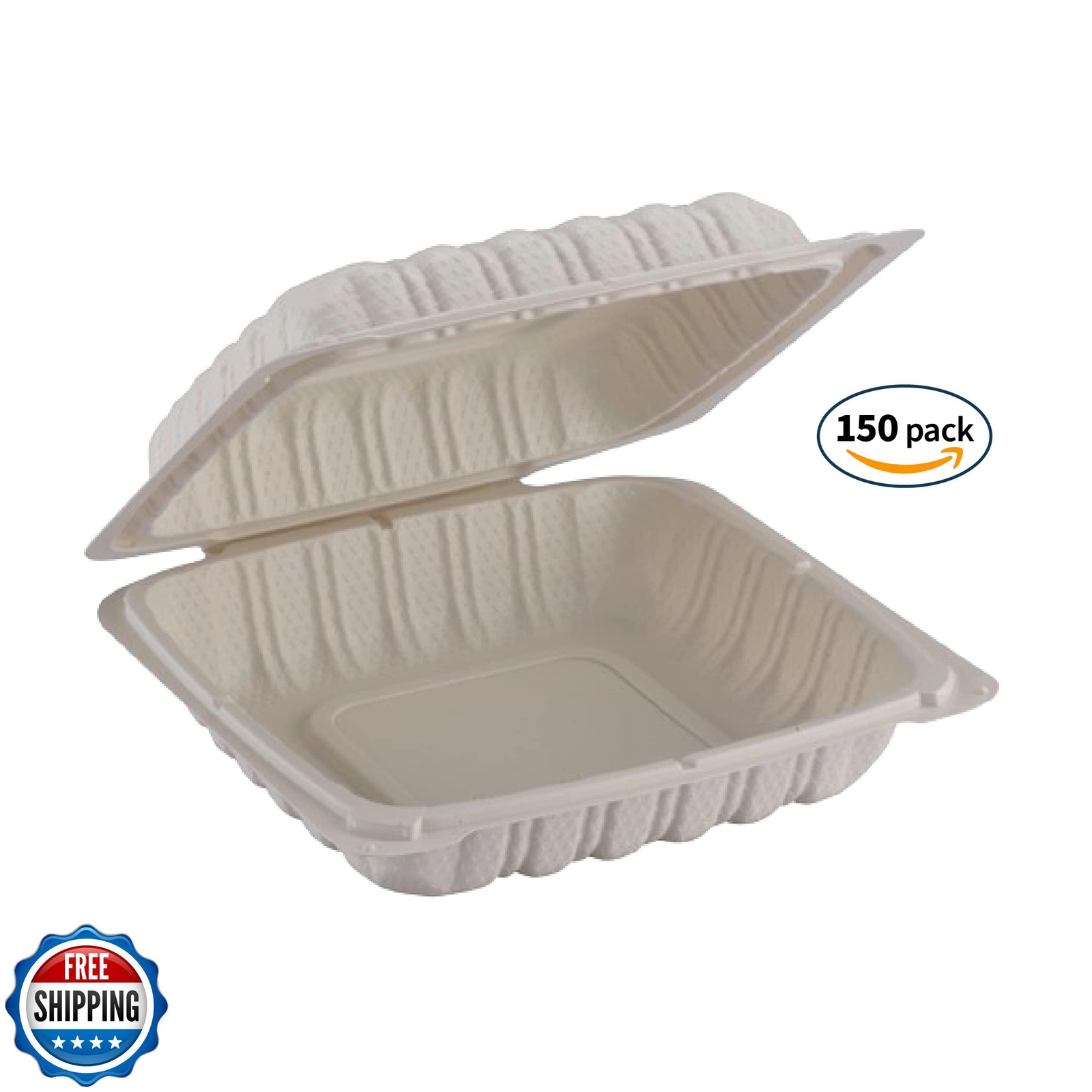 TIYA Clamshell Food Containers – White Bulk 150 Pack, 8×8 in – BPA-Free Plast