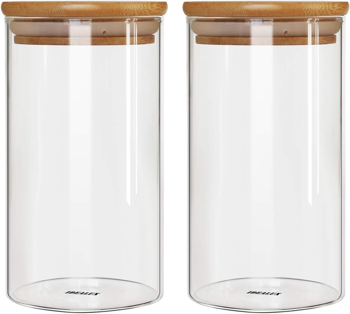 Glass Storage Jar With Airtight Seal wooden, Lid, 25 Ounce Set of 2, 750ml