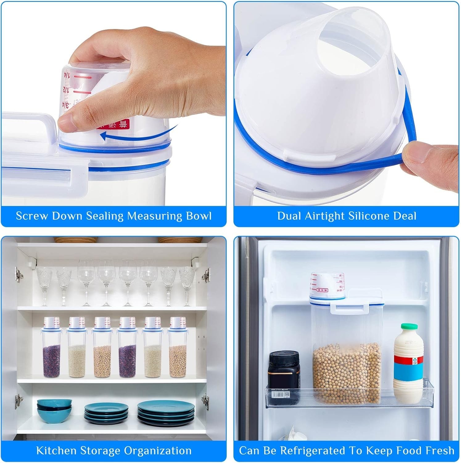 6 Pcs Rice Airtight Storage Container 3 to 5Lbs with Pour Spout,Measuring Cup