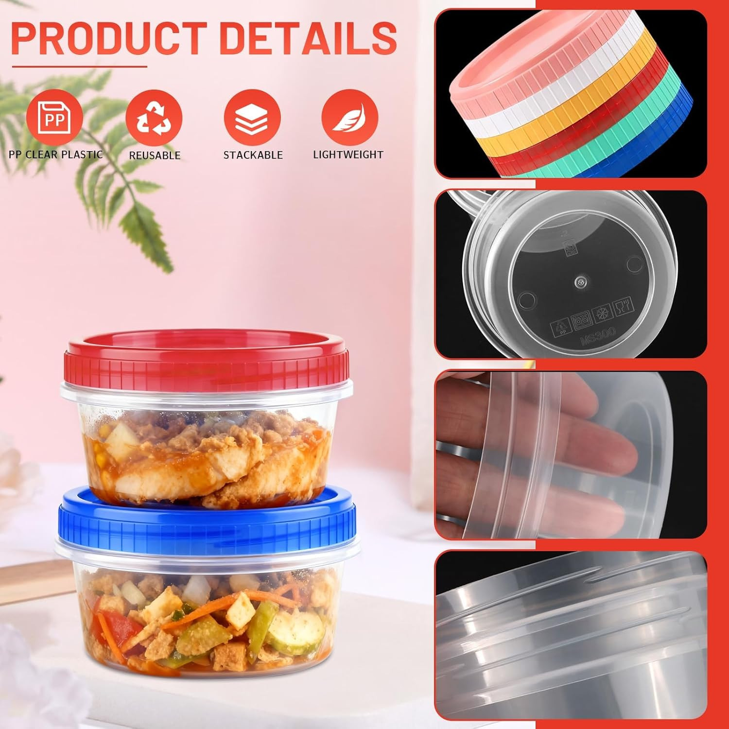 12 Pack Freezer Containers with Screw on Lids, 10Oz Stackable Reusable Food