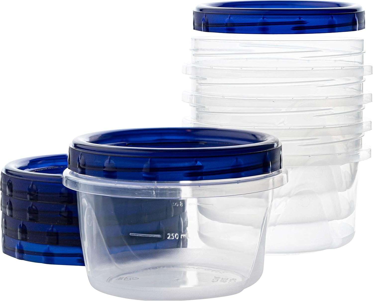 Deli Containers Clear bottom With blue Top Twist on Lids Reusable