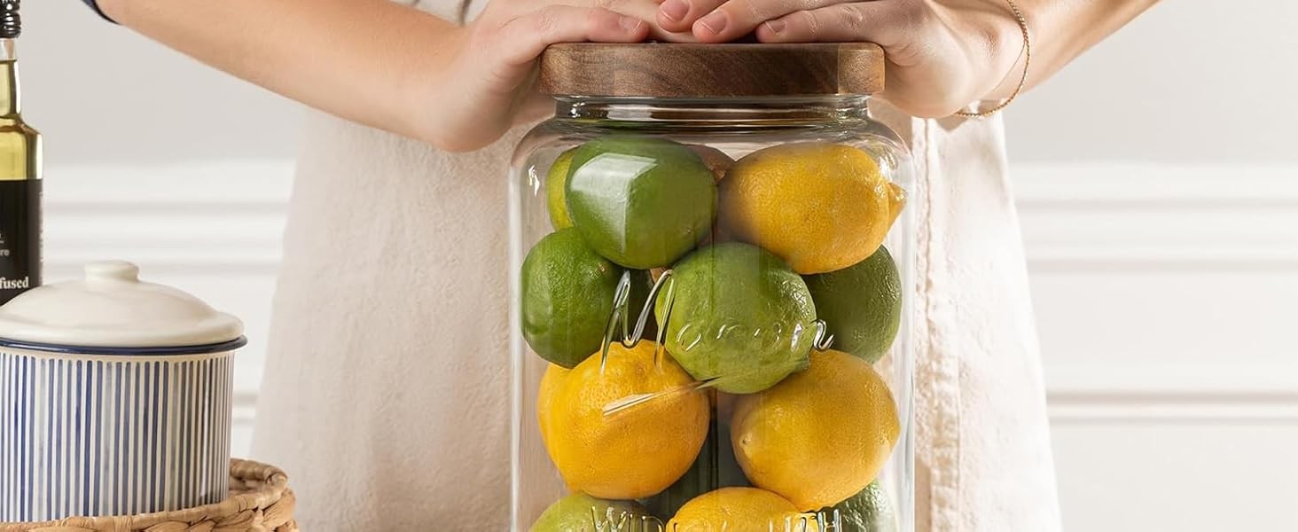 1 Gallon Glass Mason Jar with Airtight Wooden Lid, Wide Mouth Large Food Storage