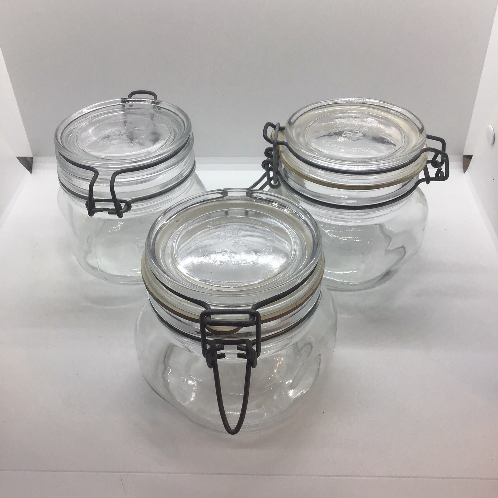 Set Of 3 Italian Glass Storage Jars With Airtight Lid 0.5 L Italy
