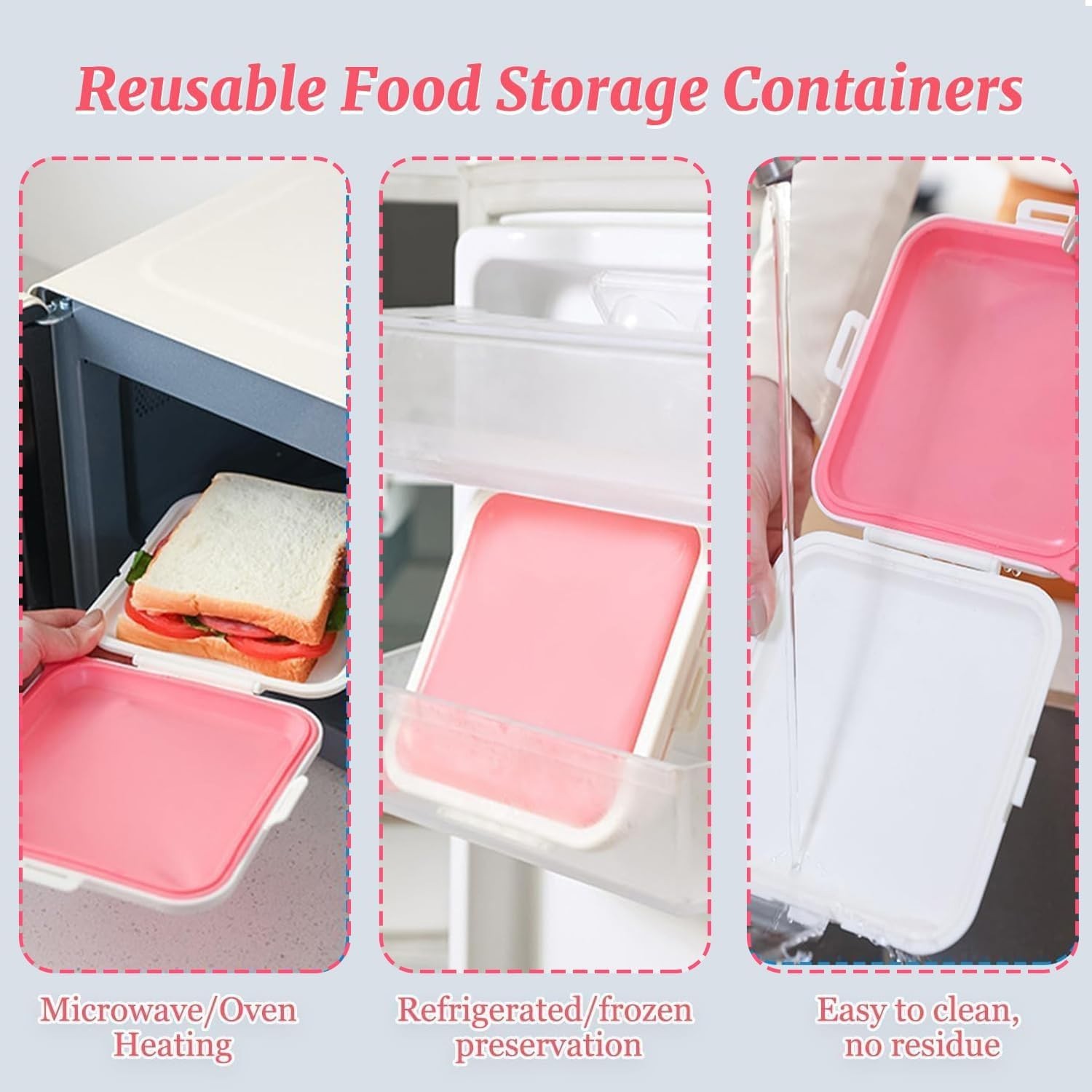 3 Pack Silicone Sandwich Containers BPA Free Leakproof Reusable Food Storage