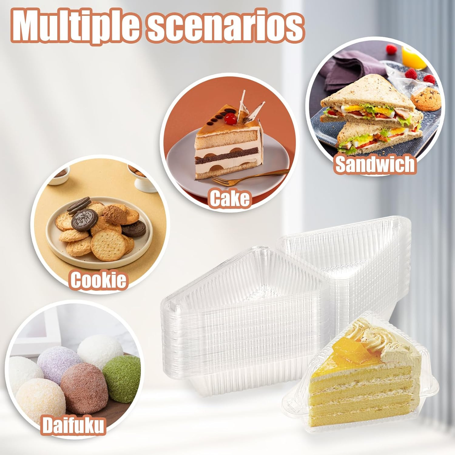 YOIYINI Thickened Extra Large 50Pcs Cake Slice Containers,4.4 Inch Pie Slice Con