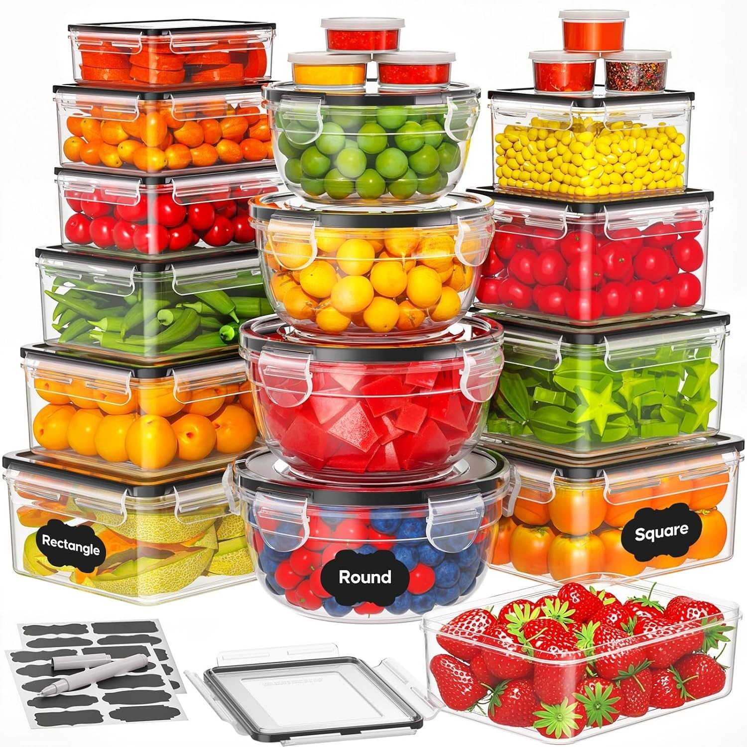 21Pcs Plastic Food Storage Containers Bpa-Free Leakproof Labels Pen