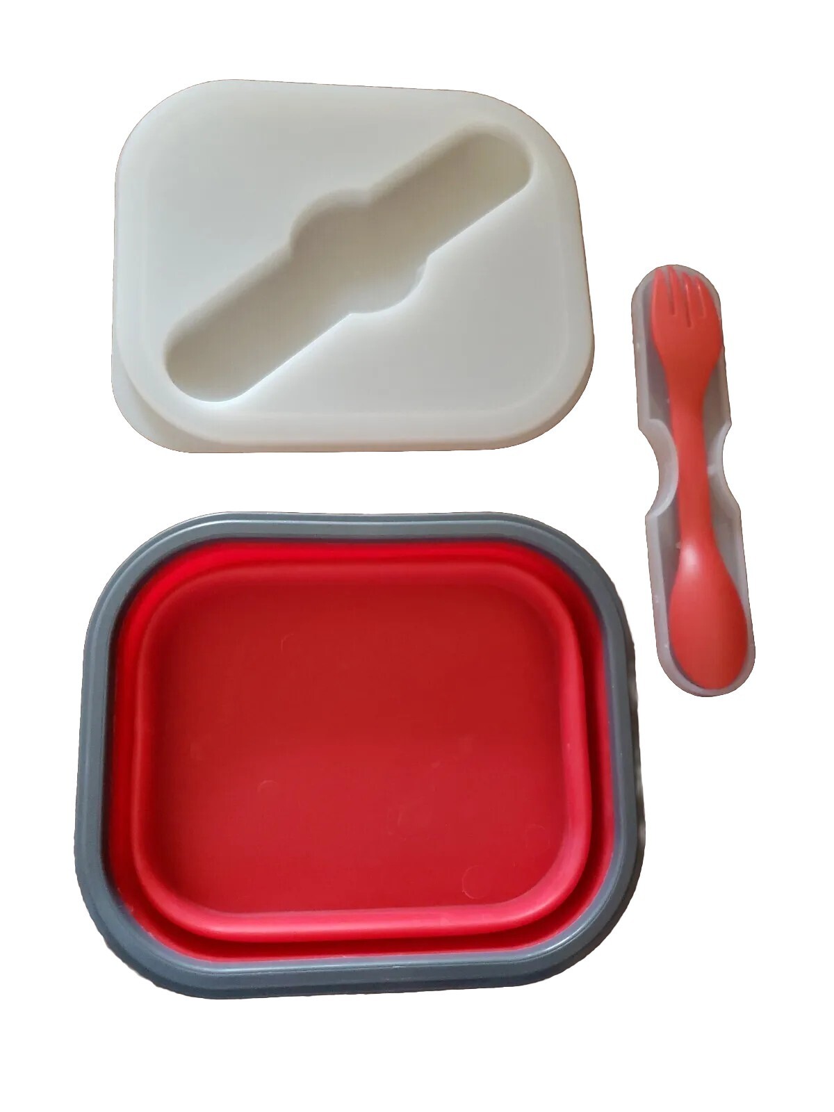 NEW Collapsible Silicone Lunch Tote ☆ Attached Spoon/Fork ☆ 6″ x 5″ ☆ FRESH-2-GO