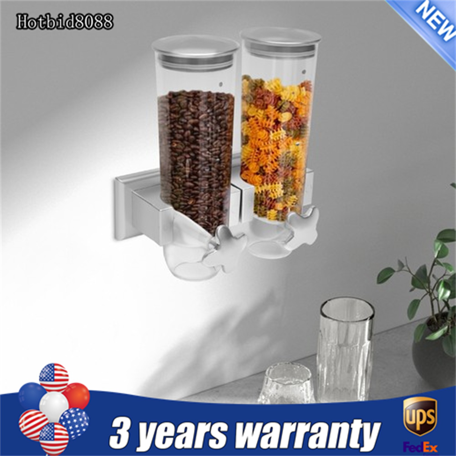 3L Kitchen Wall Mounted Cereal Dispenser Coffee Bean Dry Food Storage Container