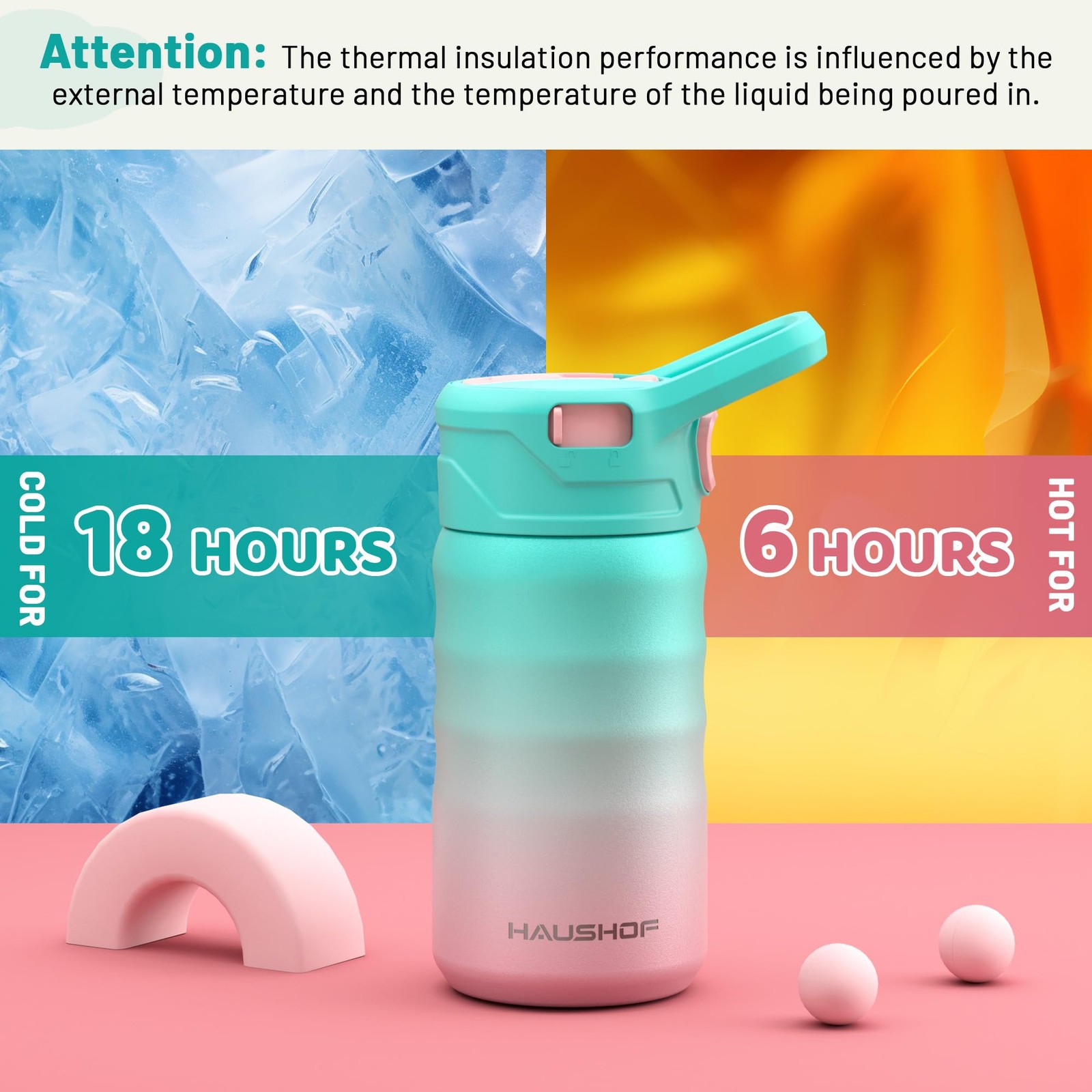 Haushof Kids Water Bottle 2-Pack 12 Oz Bpa-Free Straw And Stickers Stainless