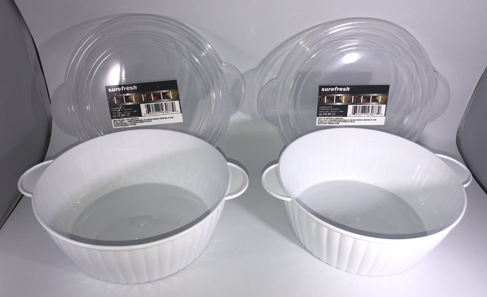 2pcs Surefresh 7.87 Cup Microwavable Casserole Round Plastic Container & Lid-NEW
