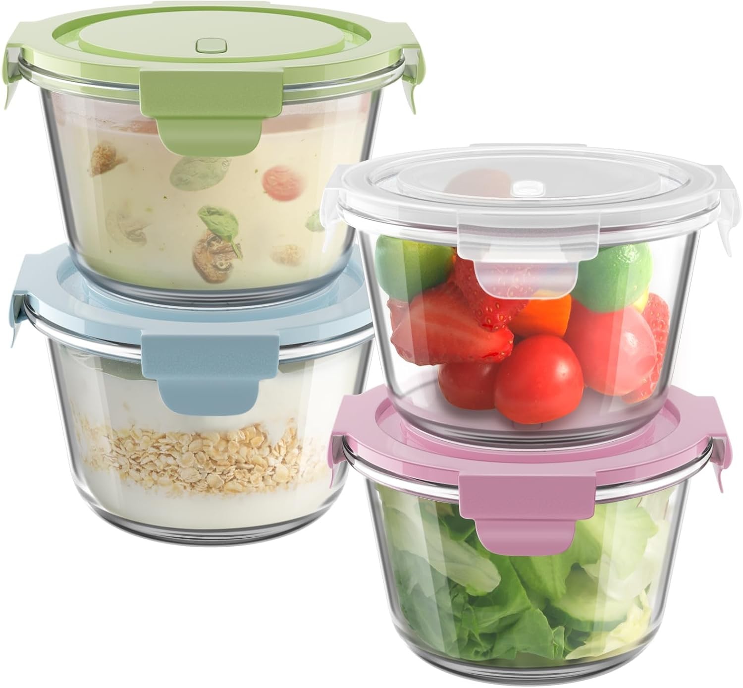 16oz Glass Meal Prep Containers Airtight 2 Cup Glass Storage Containers W/ Lids