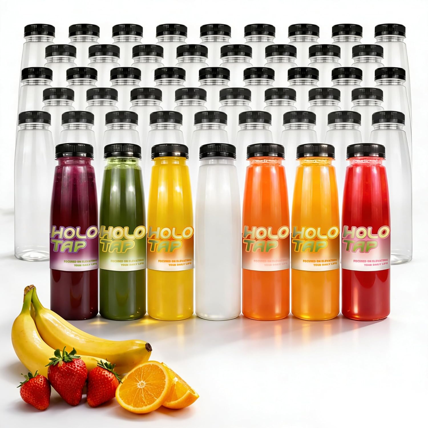 36Pcs 12Oz Plastic Juice Bottles with Caps, Empty PET Clear Disposable Plastic B