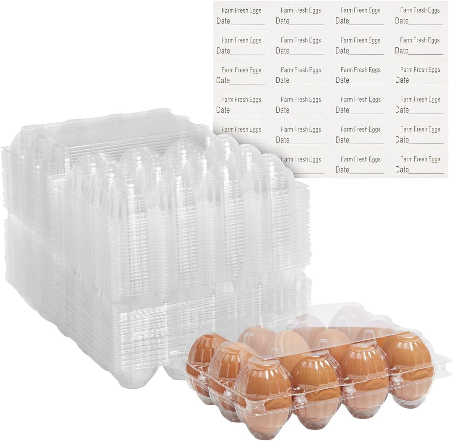 Stockroom plus Clear Plastic Egg Cartons – Clear Containers with Date Labels – B