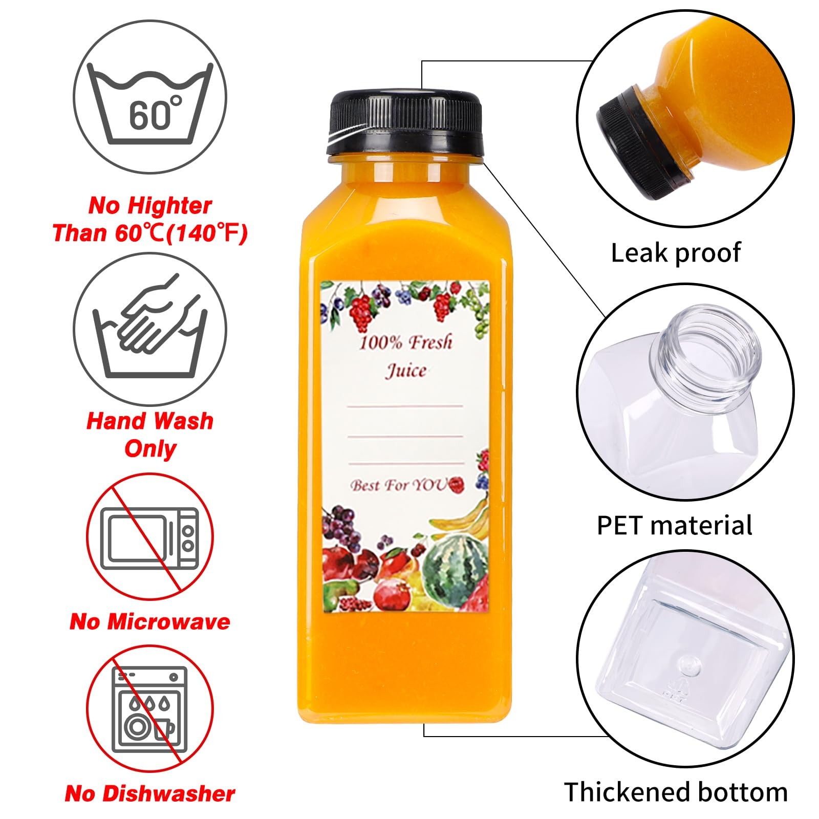 20pcs 16oz Juice Bottles, Plastic Juicing Bottles with Caps, Clear Drink Cont…