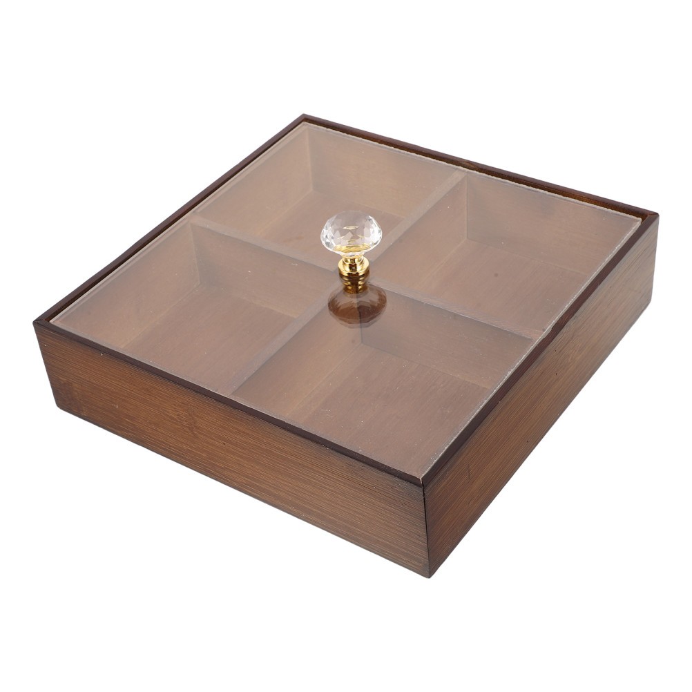 Dark Brown 1 Bamboo Divided Serving Platter with Lid Reusable Snack Organizer