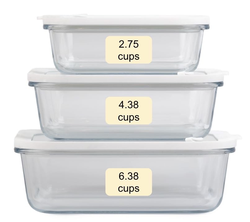 Sio GLASS storage containers with lids, NO PLASTIC, Set of 3, White