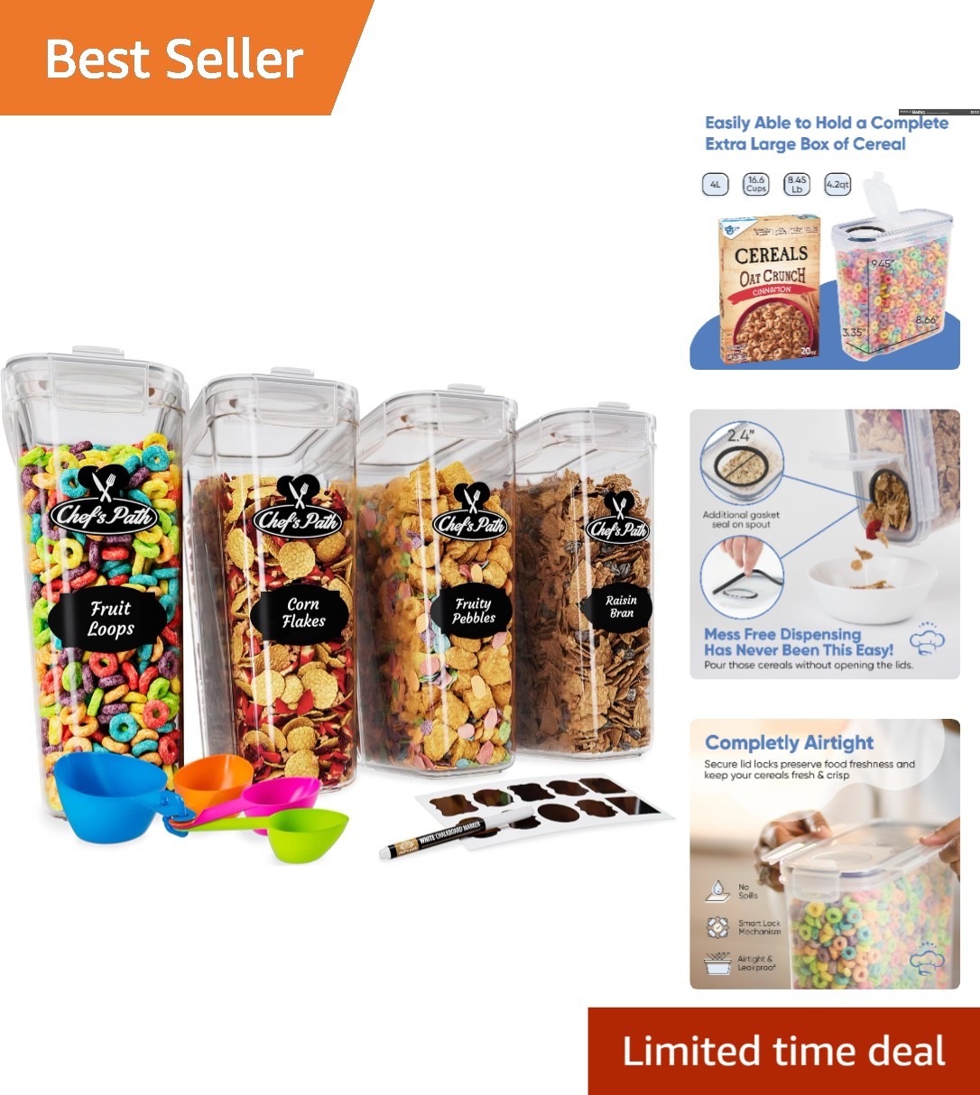 BPA-Free Pantry Storage Containers – 4L Airtight Set for Oatmeal, Snacks & More