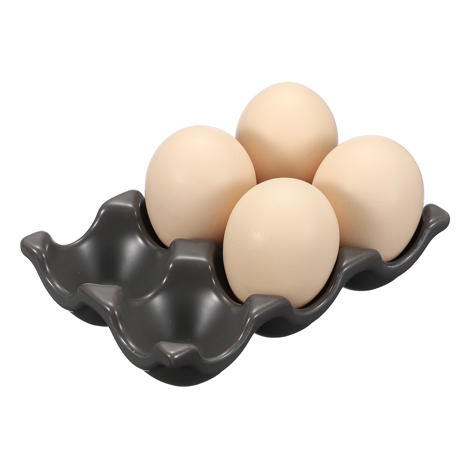 Ceramic 6 Cups Egg Tray Holder for Home Kitchen Storage Dark Grey