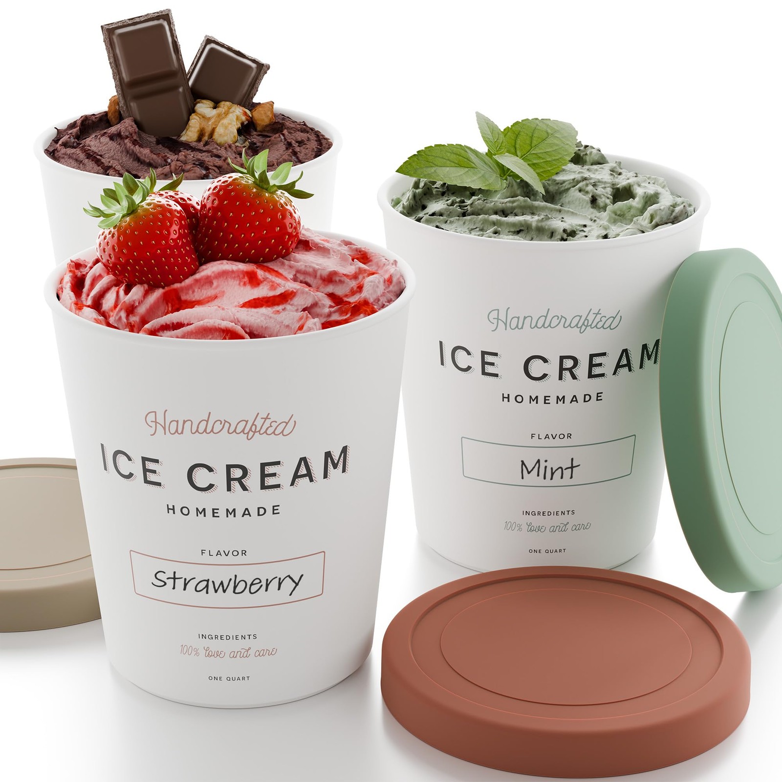Set of 3 Reusable Ice Cream Containers 1 Quarts ea. – Perfect for Homemade So…