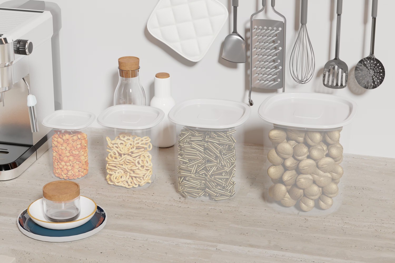 8-Piece Plastic Pantry Food Storage Container Set, Kitchen Pantry