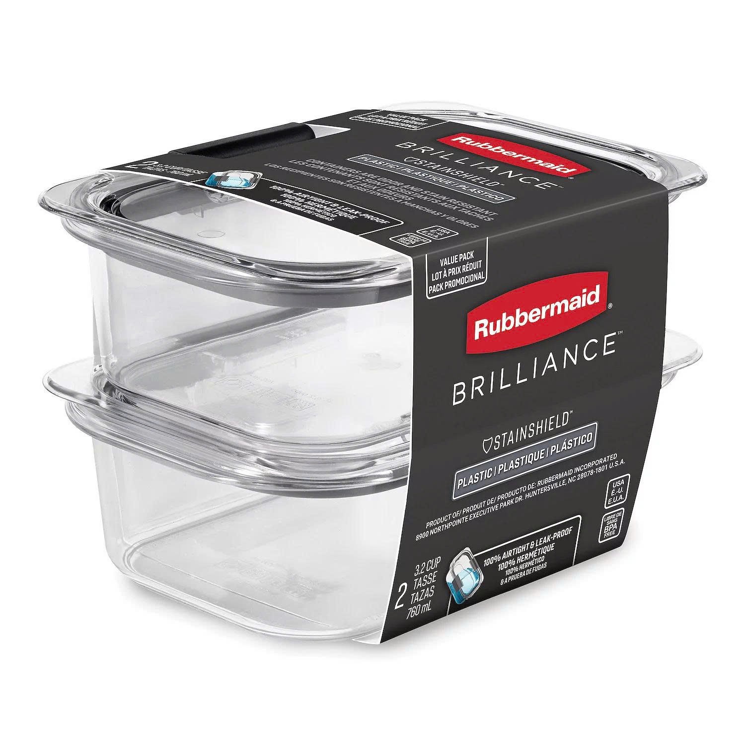 Rubbermaid Brilliance 3.2 Cup Food Storage Container Set 2 Pc Clear Airtight