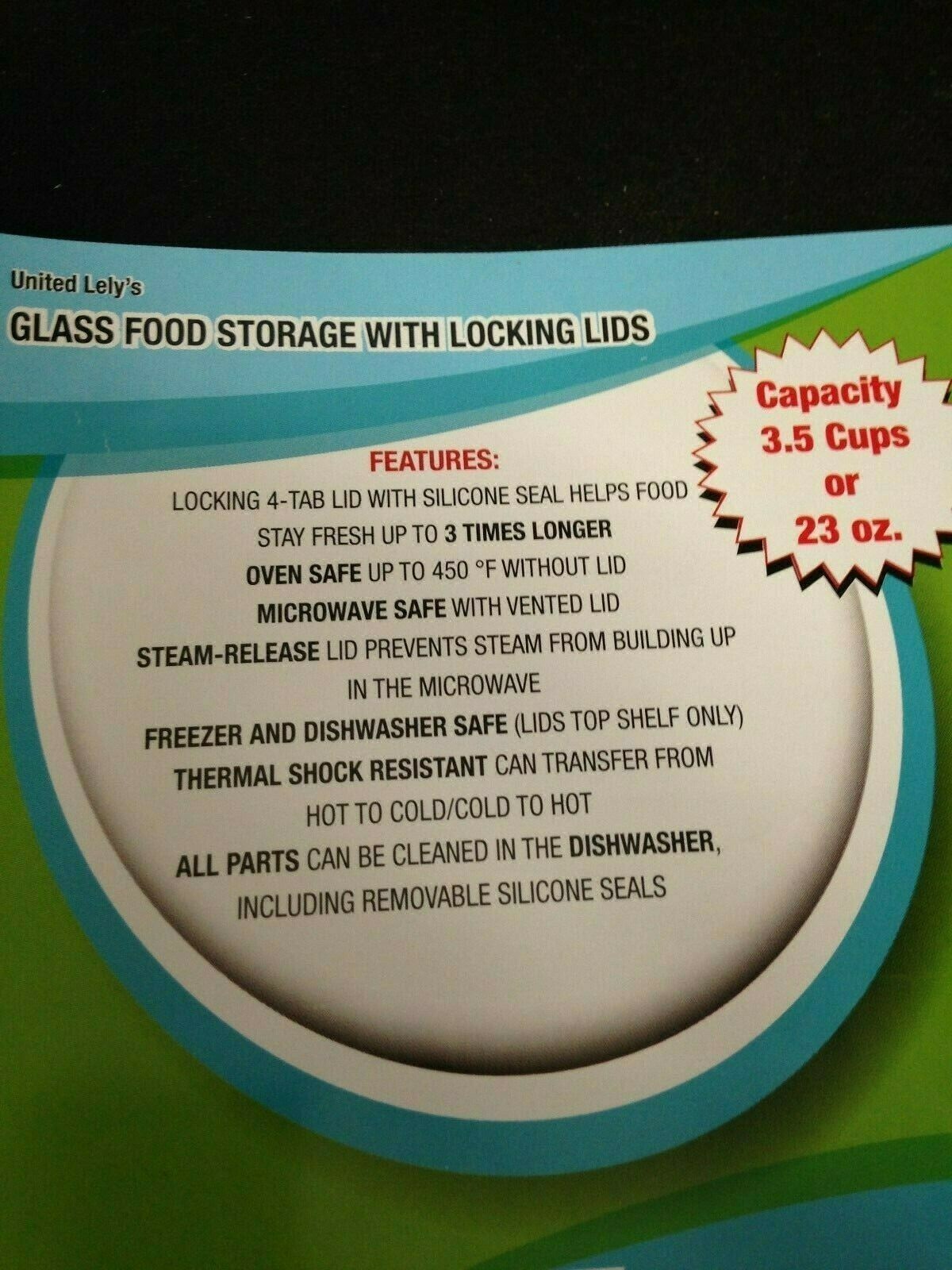 Set of Two Glass Food Storage Containers with Locking Lids 3.5 Cups