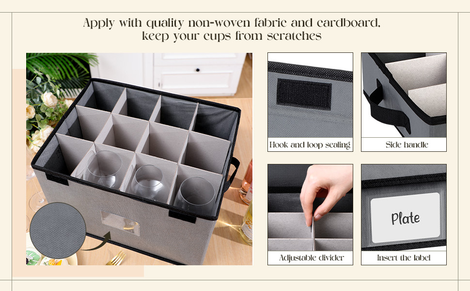 4 Pack Cup and Mug Storage Box with Dividers Wine Glass Storage Box with