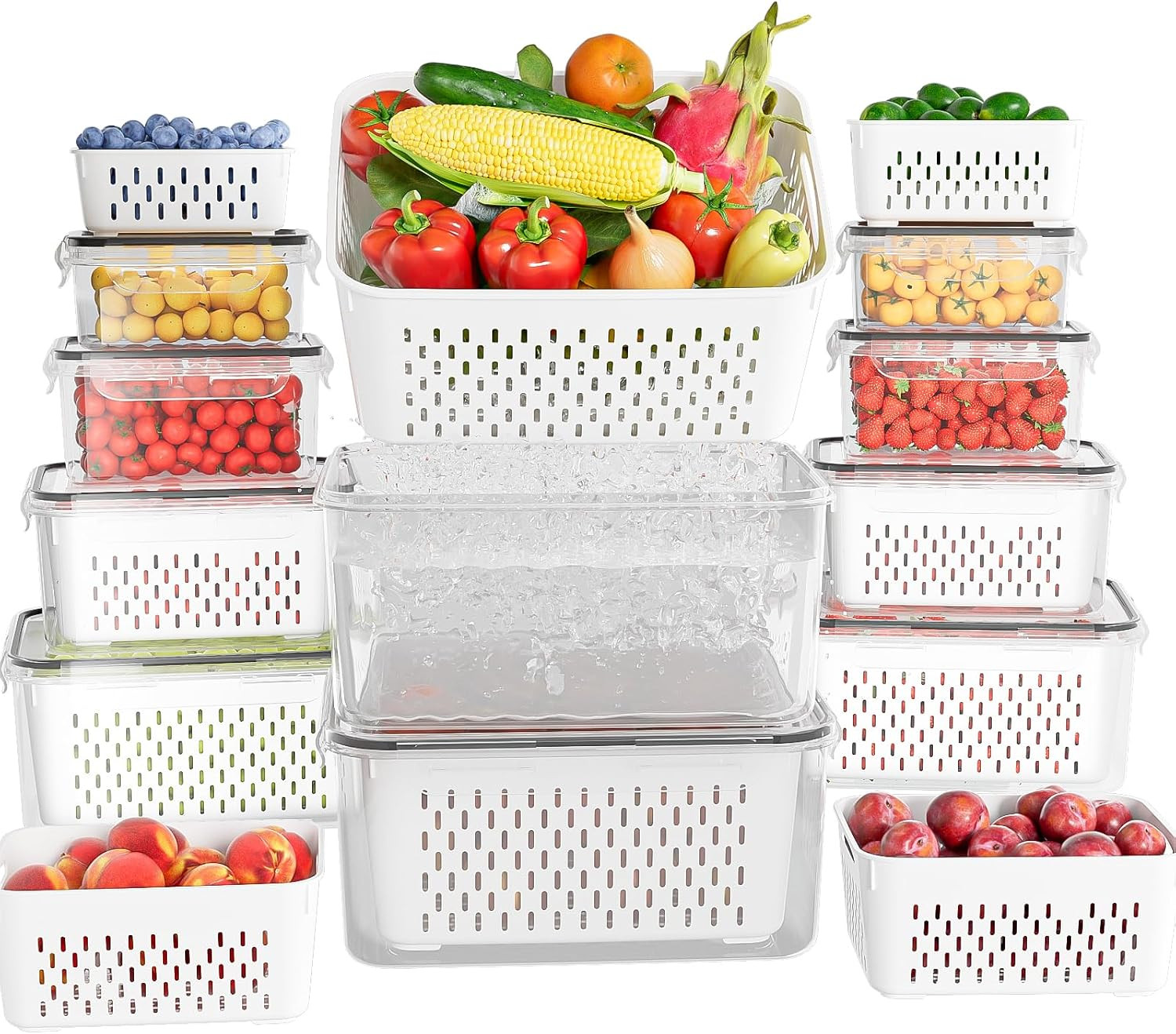 10 Pack Fruit Storage Containers for Fridge with Removable Colanders – Food Stor