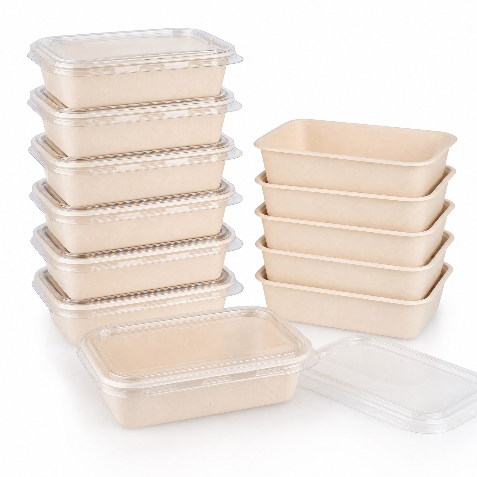 50/100sets ST-858G Sugarcane Fiber Take Out Containers Biodegradable Bento Box