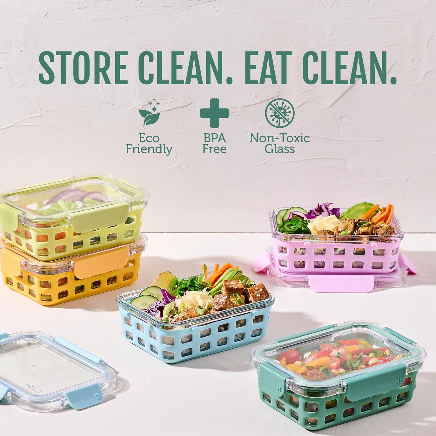 Ello Duraglass 3.4 Cup Meal Prep Sets 10Pc, 5 Pack Set- Glass Food Storage Conta