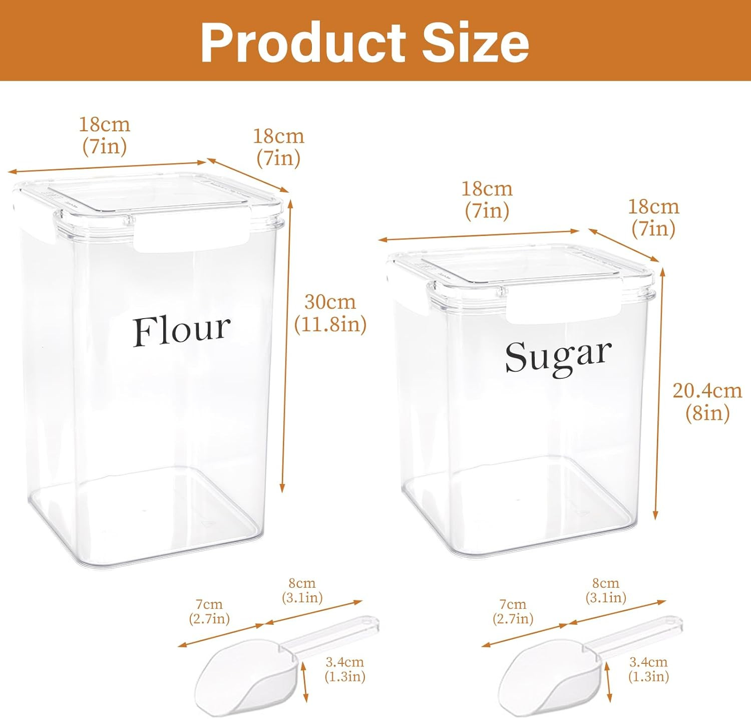 Set of 2 Large Food Storage Jars 6L&4L – Airtight Containers with Lids,Flour Sug