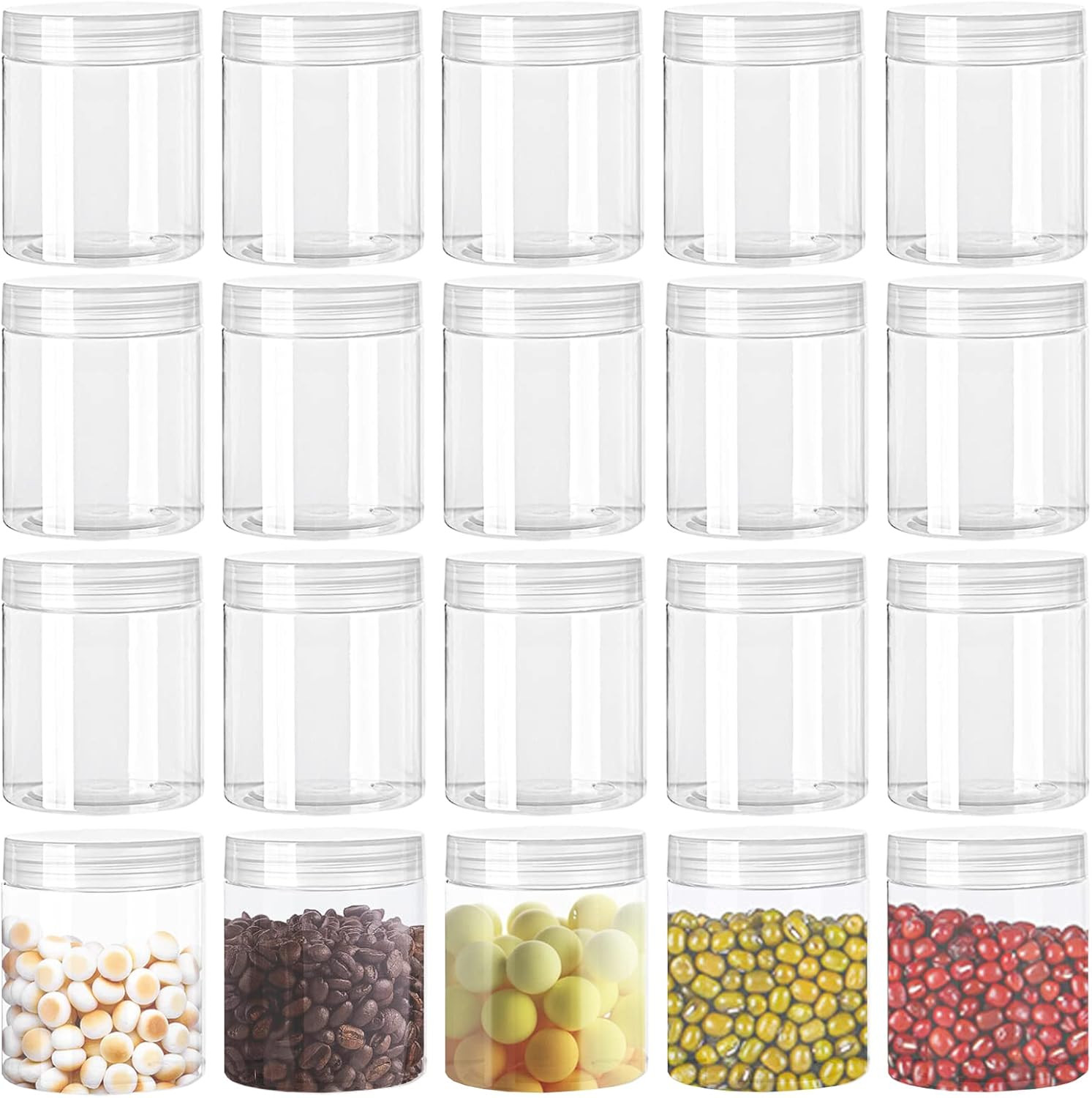 20 Pack 4Oz Clear Plastic Jars with Lids,115Ml Wide-Mouth Refillable Storage Con