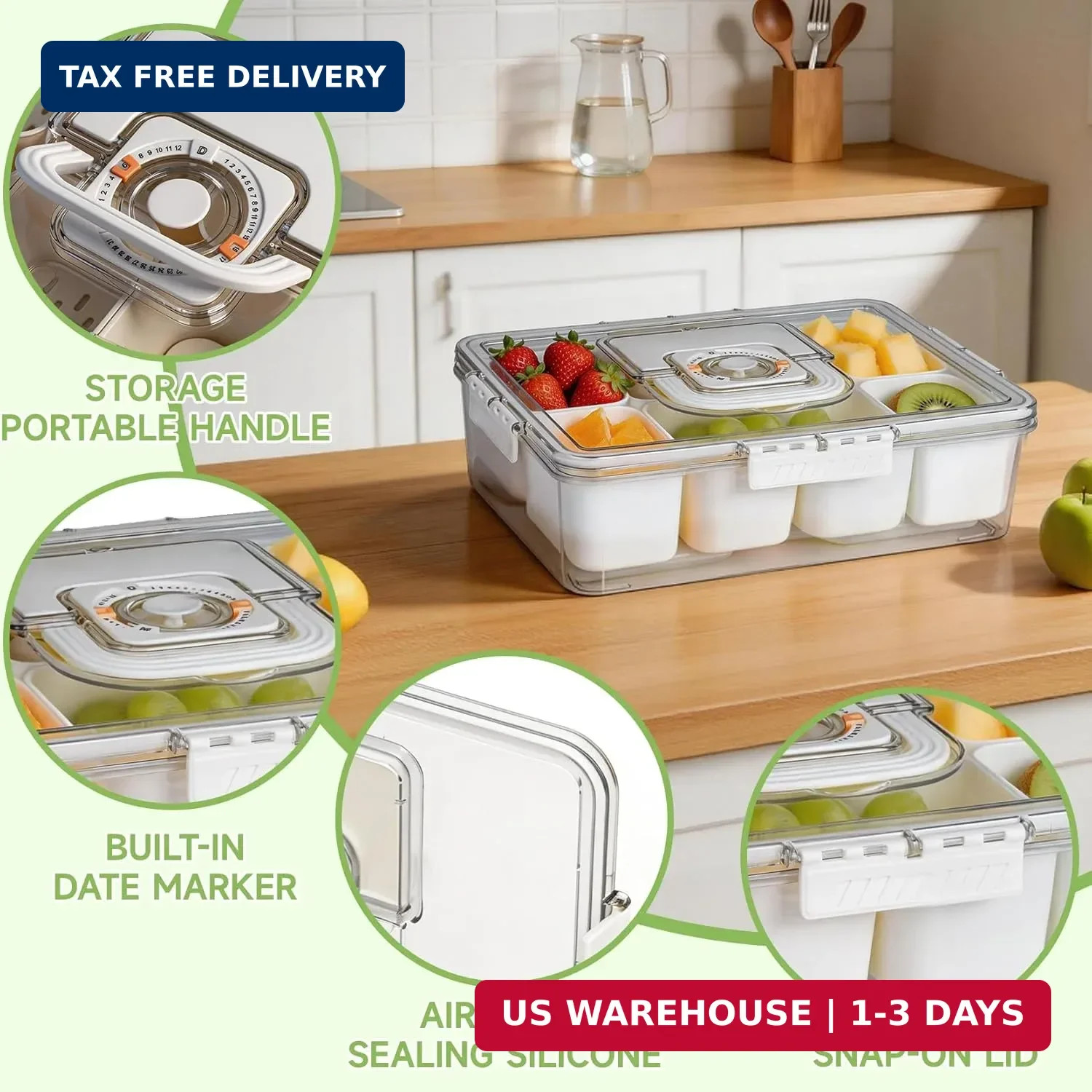 Chilled Portable Snackle Box container, Divided Serving Tray, Beach Essentials I
