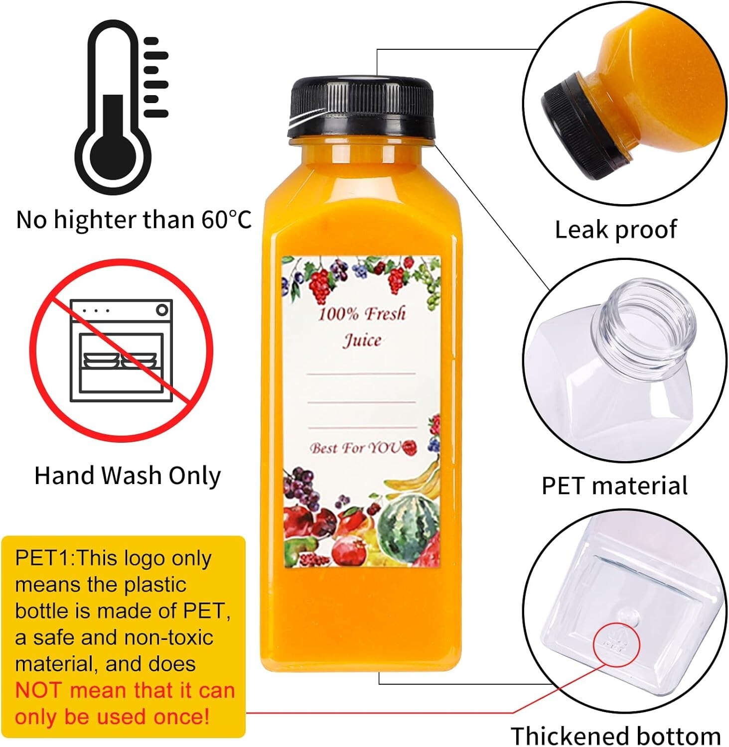 Functional 20-Pack of 16oz Plastic Bottles with Leak-Proof Caps & Accessories