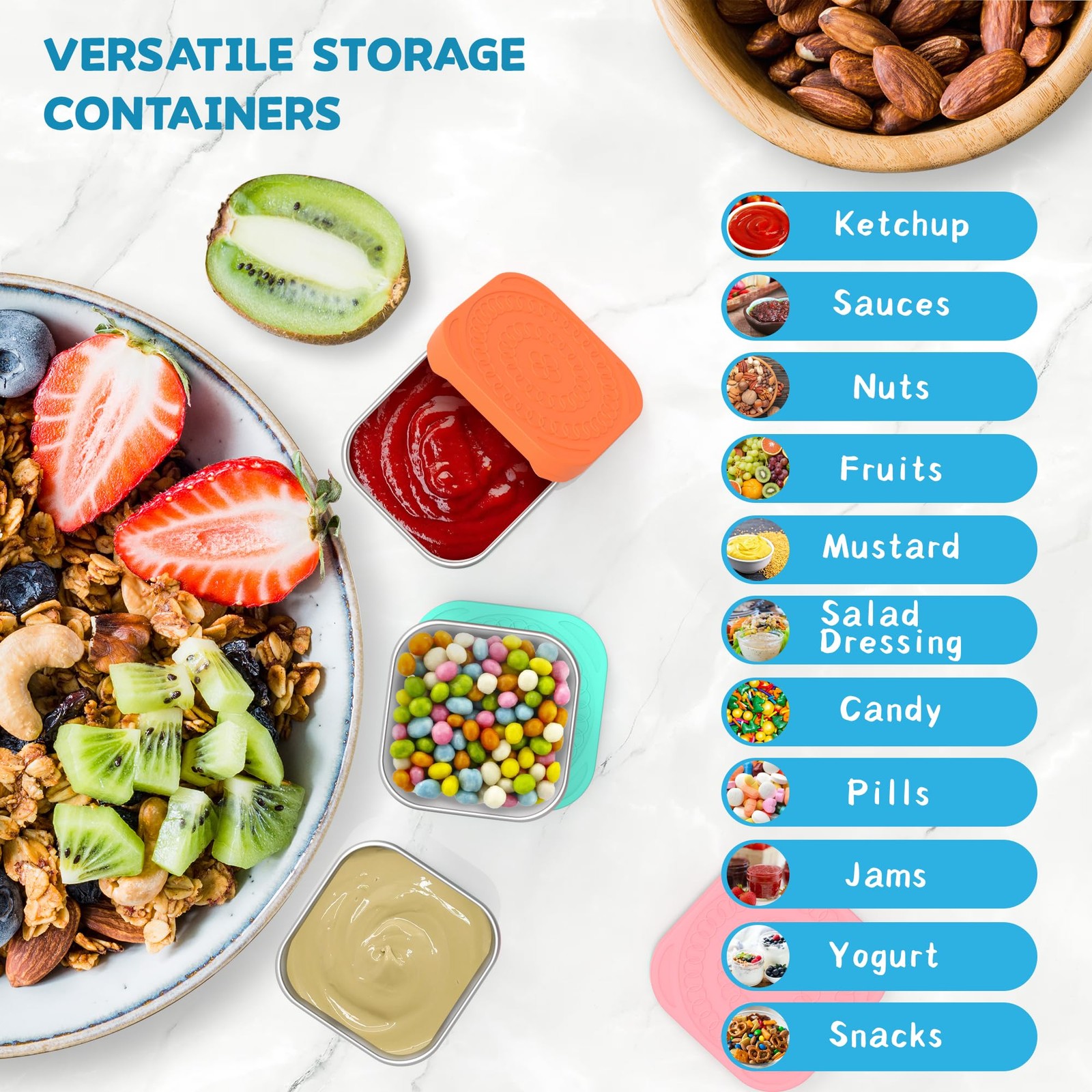 6 Pack 6oz Stainless Steel Snack Containers, Easy Open Leak Proof Stainless S…