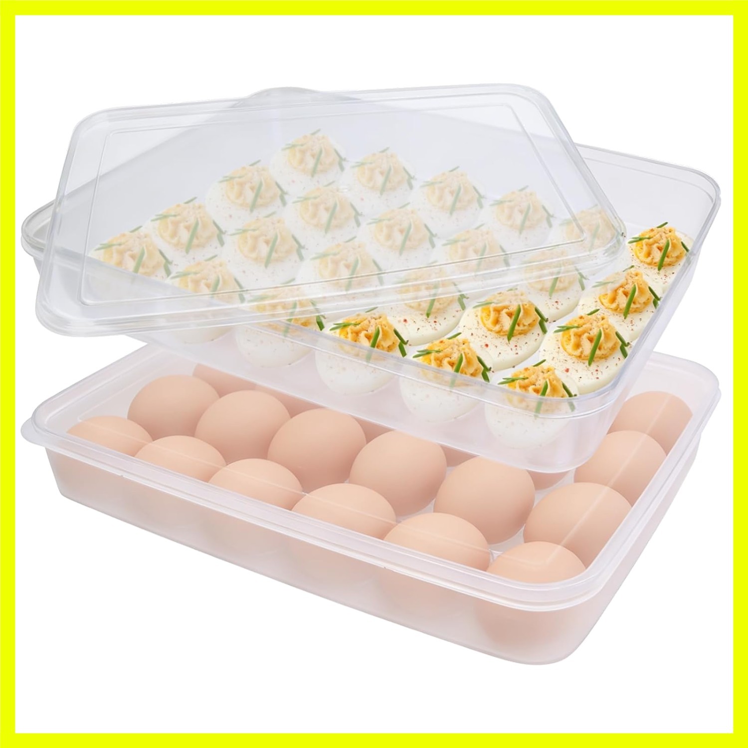 2 Pack Covered Egg Holder,Clear Egg Holder Storage Container,Stackable Plasti…