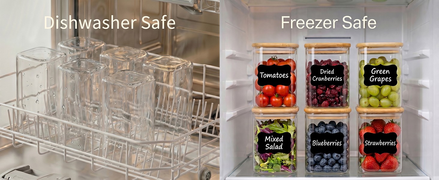 37 Oz Glass Storage Jars with Bamboo Lids – 6 Pack Clear Glass Canisters Square