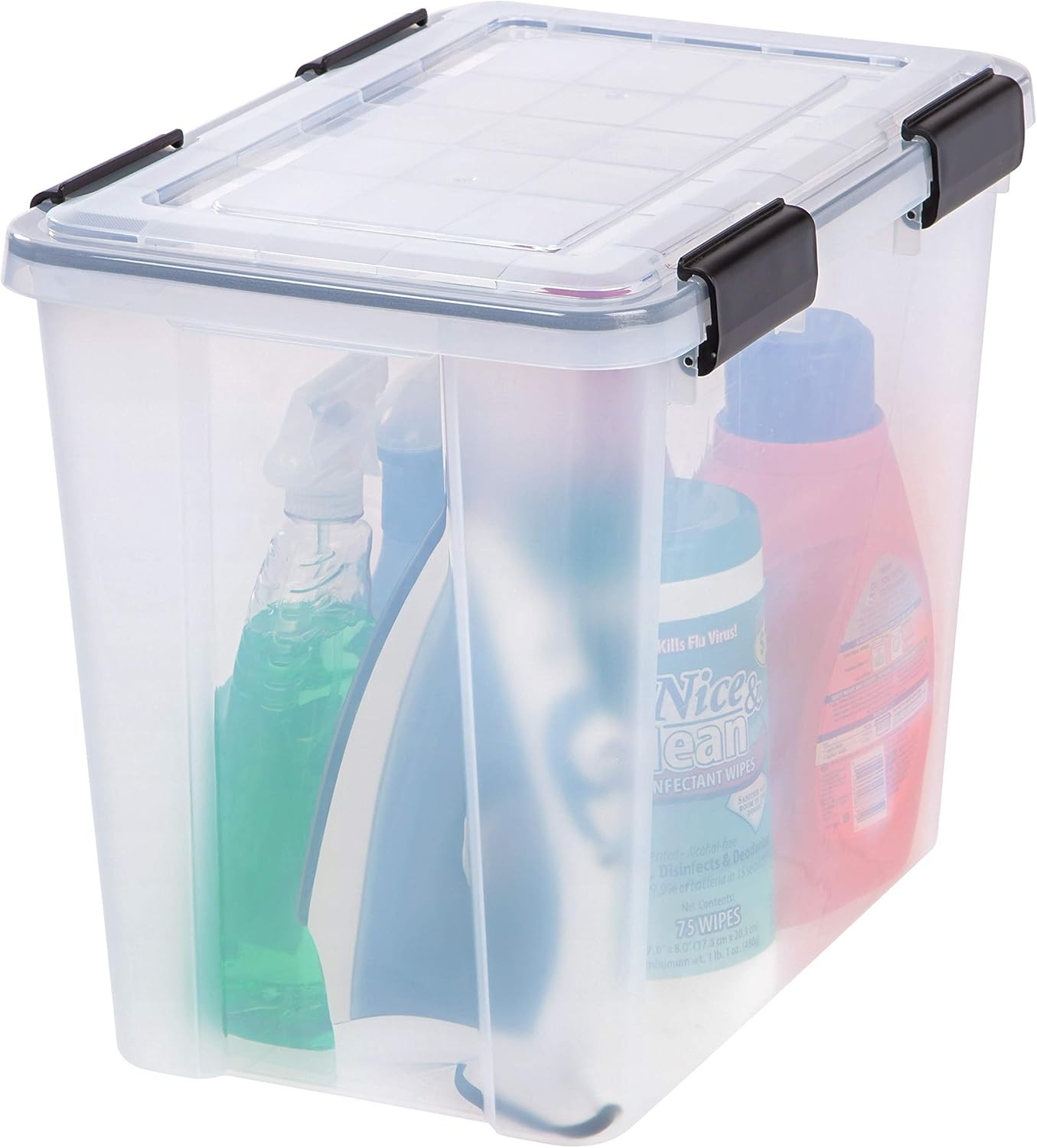 IRIS USA WeatherPro 32 Qt Storage Bins W/ Lids 4 Pack BPA-Free Plastic Gasket