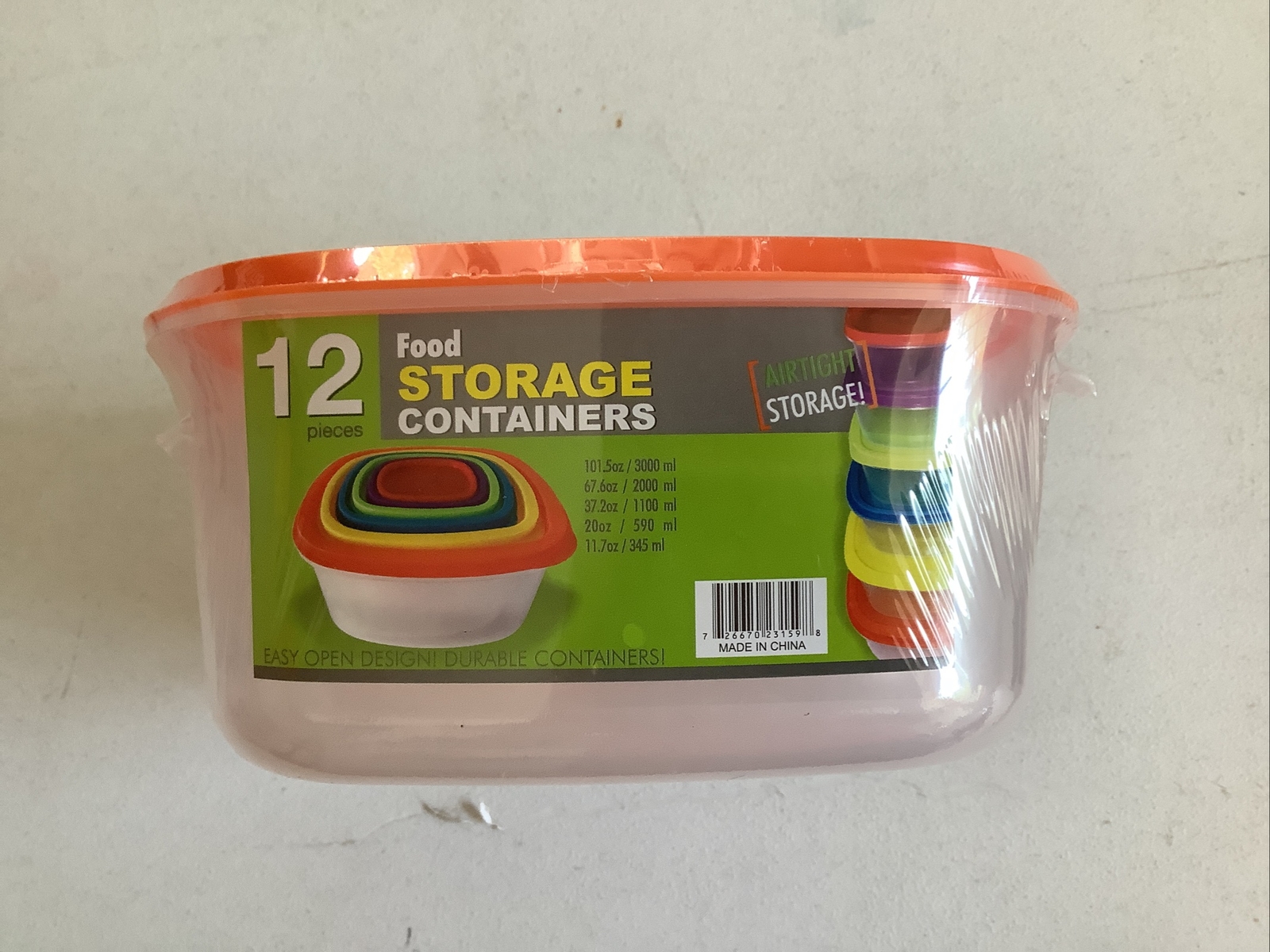 12Pc Airtight Plastic Food Storage Containers Set W/Color Coded Lids (2-PO-142)