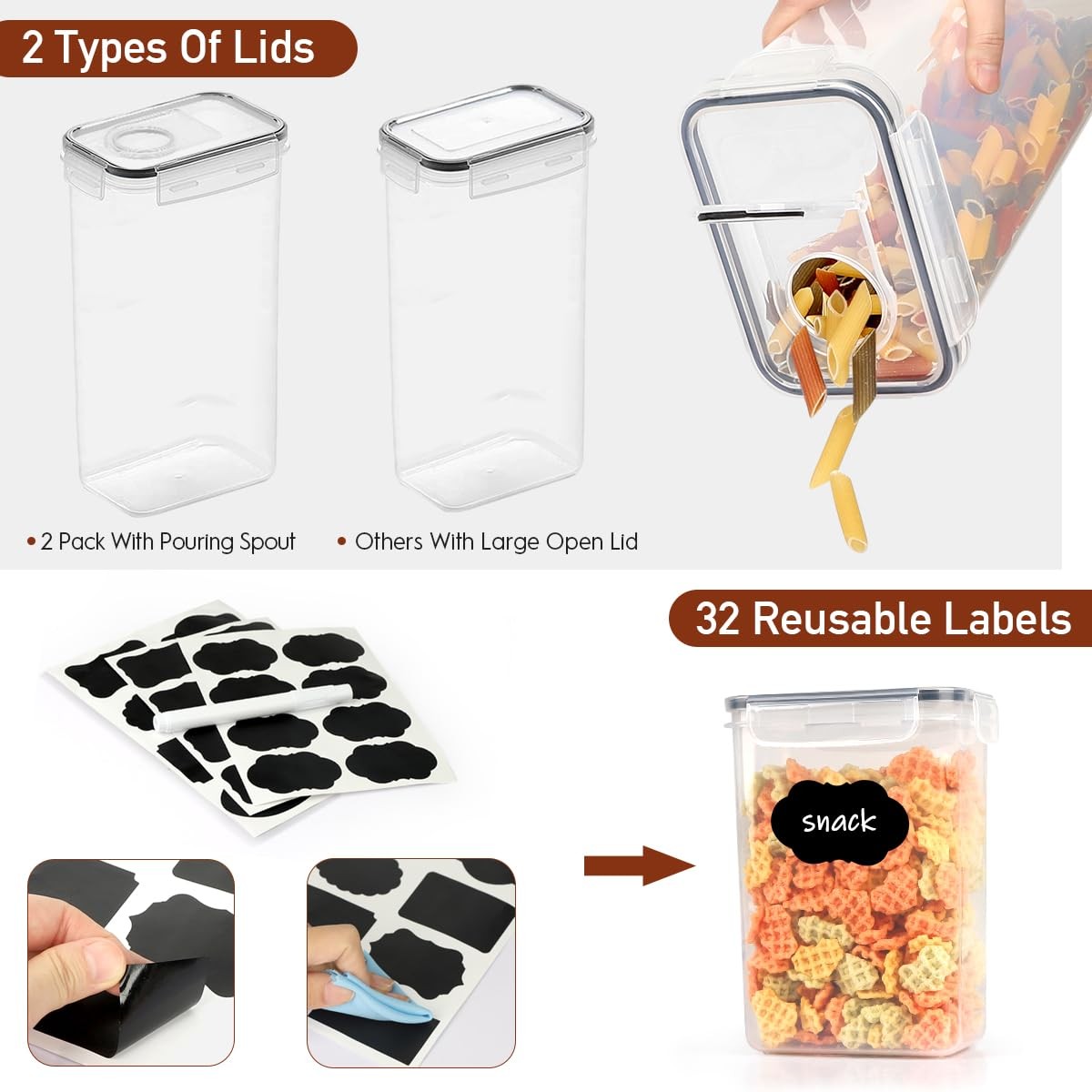 64 PCS Airtight Food Storage Containers With Lids BPA Free,6 Pack With Pourin…