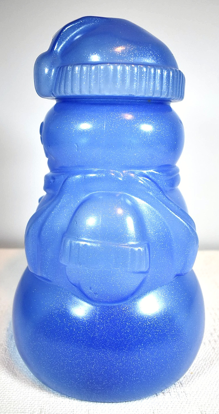 Ice Blue Mr. Snowman Lightweight Plastic Empty Blow-Mold w/ Removable Hat Lid