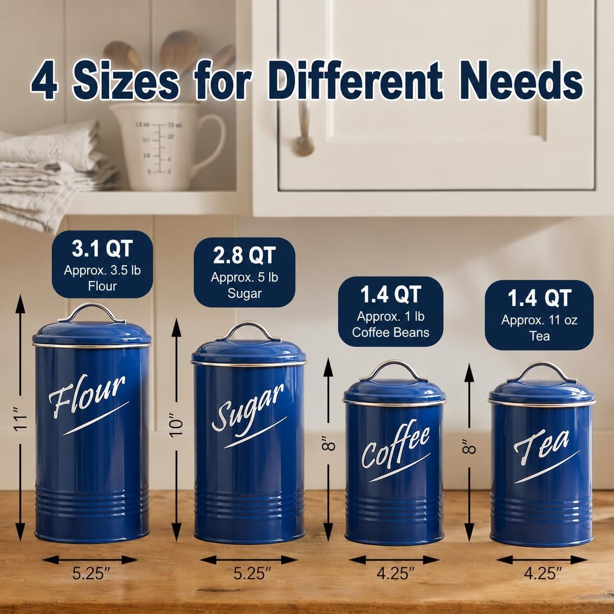 Kitchen Canister Set of 4, Airtight Stainless Steel Food Storage Containers with