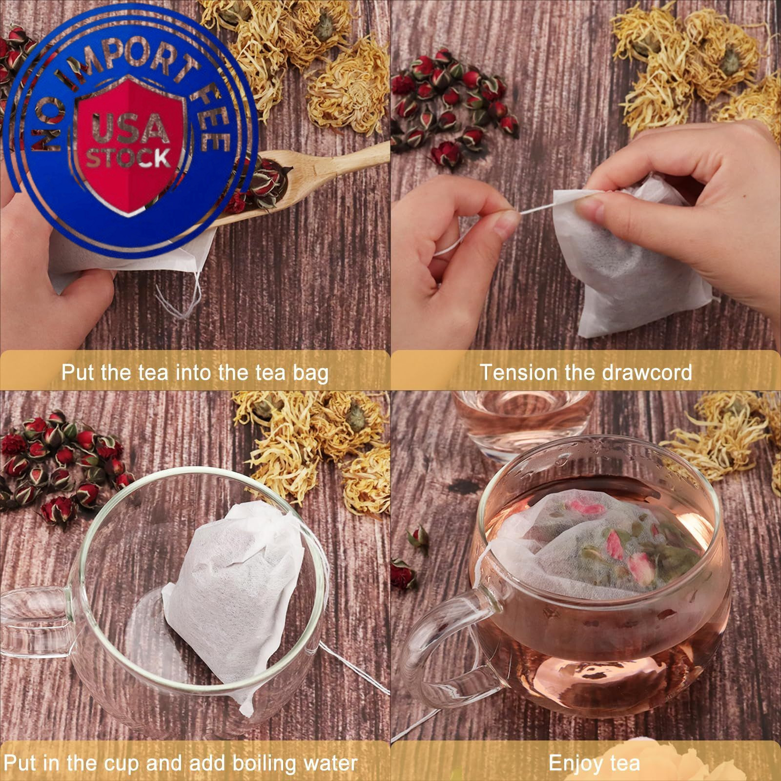 NEPAK 100Pcs Tea Bags for Loose 100 pcs 3.15 x 3.94 inches Bags, White