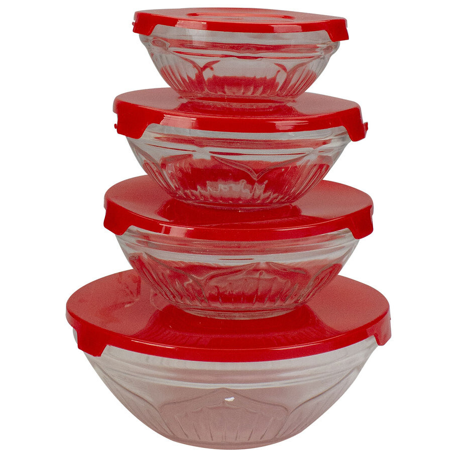 Avon 8 Piece Textured Glass Bowl Storage Set with Lids
