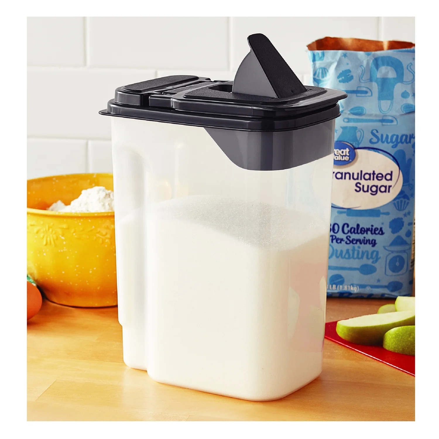 3.5 QT Plastic Food Dispenser, Clear with Gray Lid (1 Each) 7.5″ L X 3.75″ W X 9