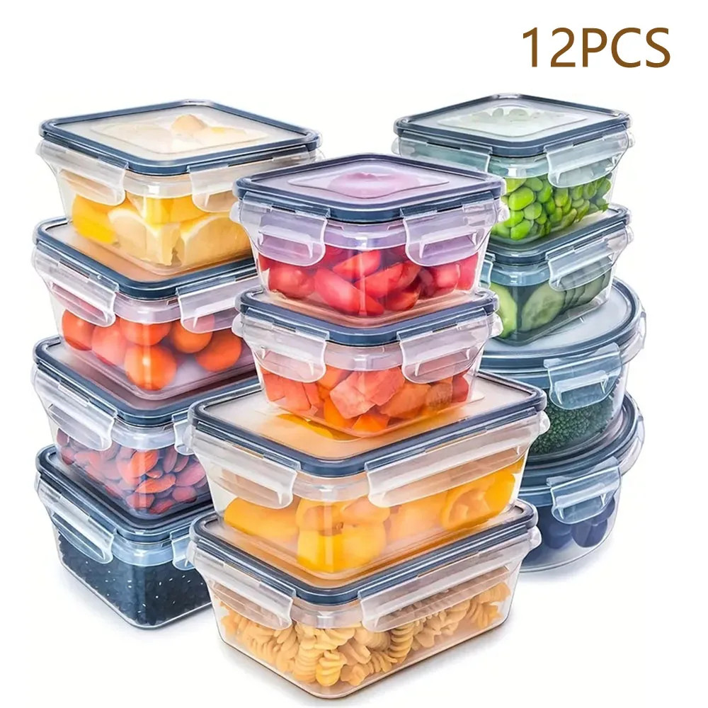 12Pcs-Set Food Airtight Containers Lunch Boxes Set, Microwave Safe BPA Free Food