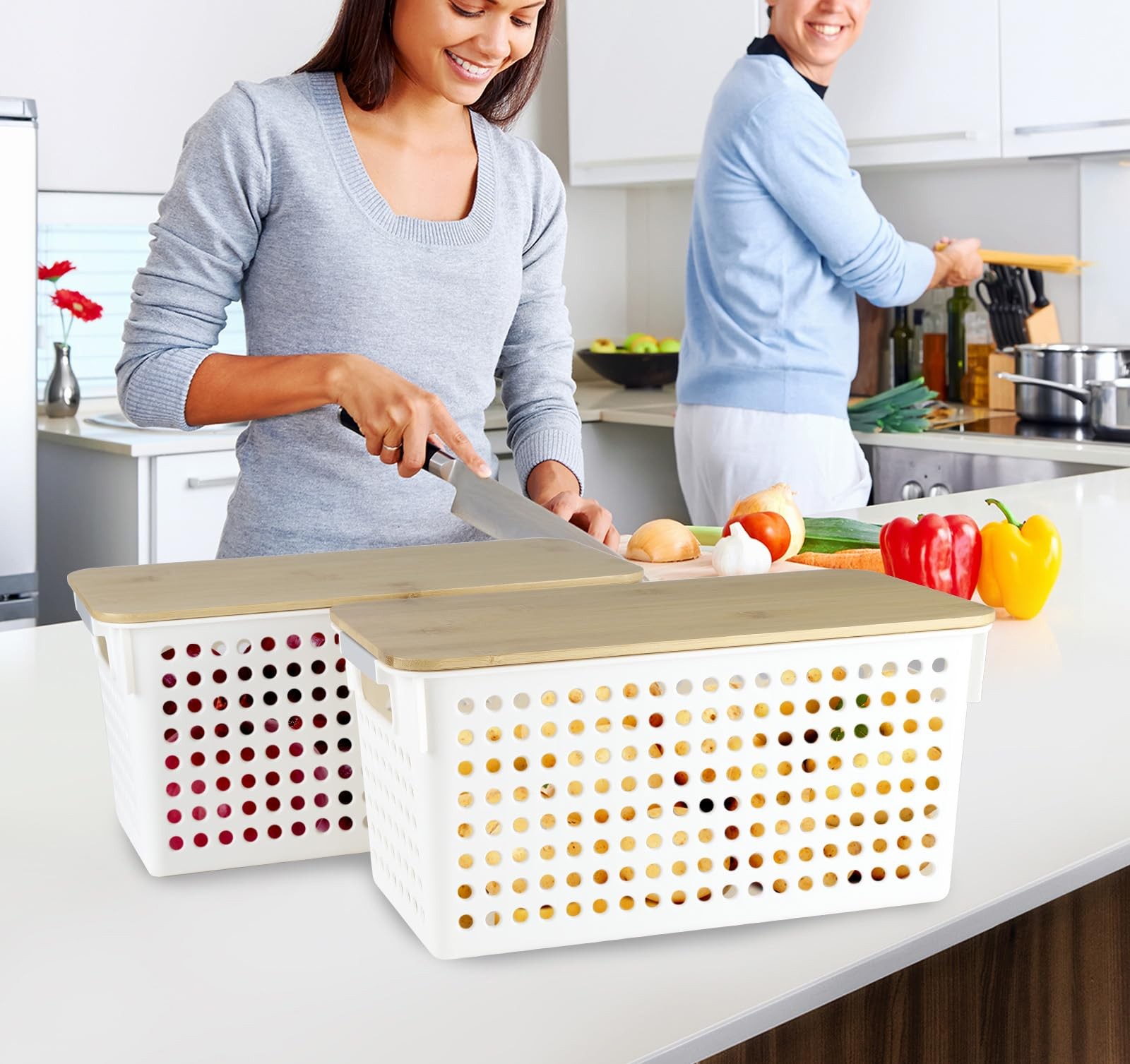 Xbopetda 2 Set Pantry Organizer and Storage, Plastic Potato 12″ x 5.7″ x 6.3″