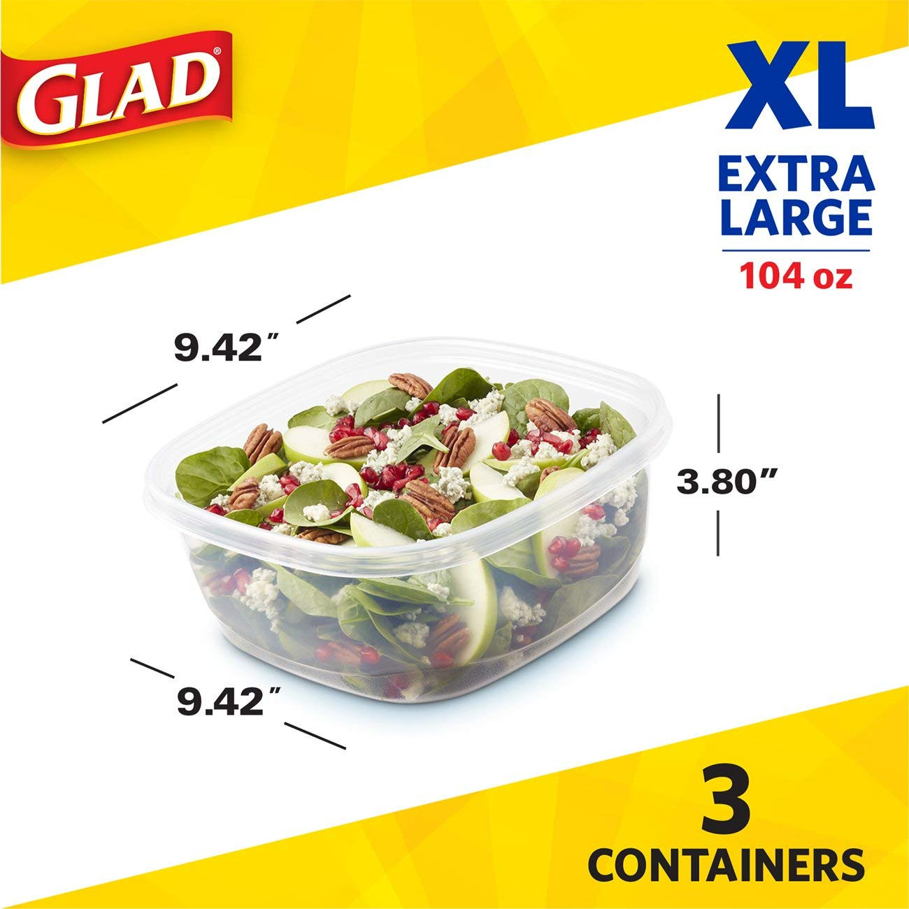 Food Storage Containers – Family Sized Container – 104 Ounces – 3 Containers