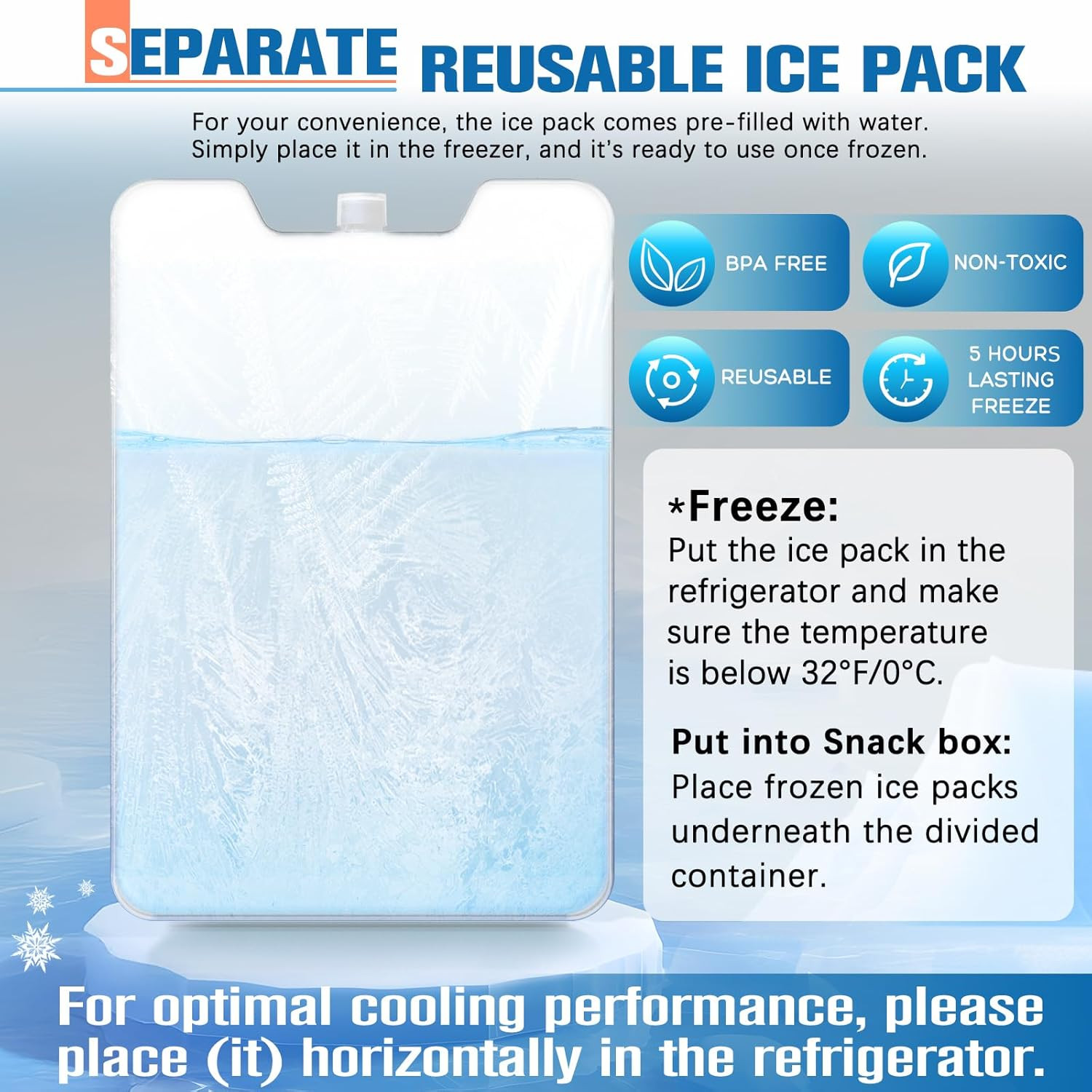 Chilled Portable Snackle Box Container with Ice Pack, Divided Serving Tray with